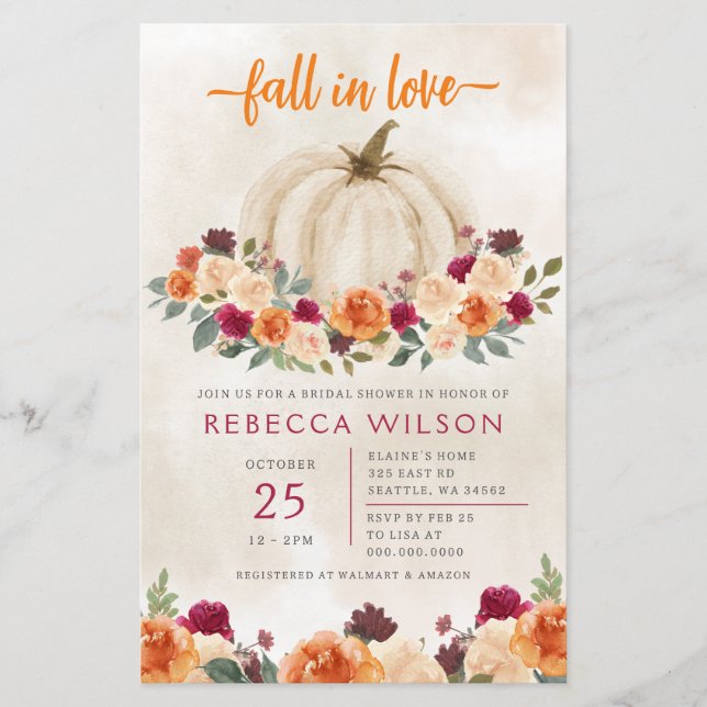 Budget Pumpkin Fall In Love Fall Bridal Shower (Front)