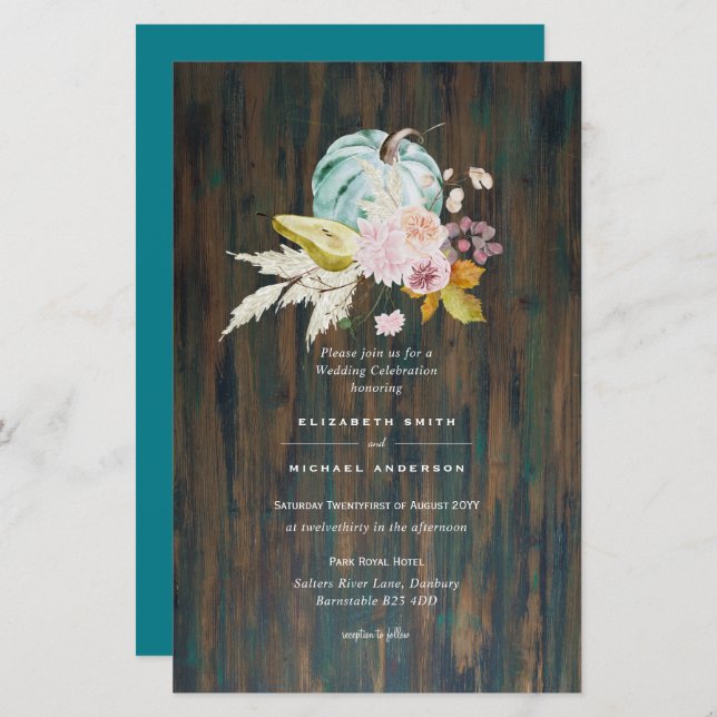 BUDGET Pumpkin FALL Thanksgiving Wedding Invite A9 (Front/Back)