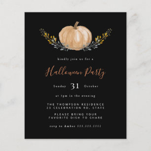 Budget Pumpkin Halloween Black Party Invitation