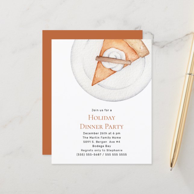 Budget Pumpkin Pie Holiday Dinner Party Invitation (Front/Back In Situ)
