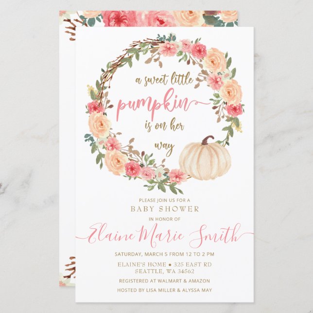 Budget Pumpkin Pink Girl Baby Shower Invitation (Front/Back)