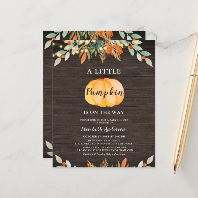 Budget Pumpkin Rustic String Lights Baby Shower (Front/Back In Situ)