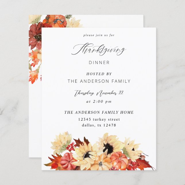 Budget Pumpkin & Sunflower Thanksgiving (Front/Back)