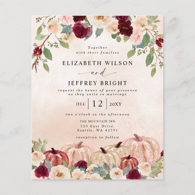 Budget Pumpkins Country Fall Wedding Invitations (Front)