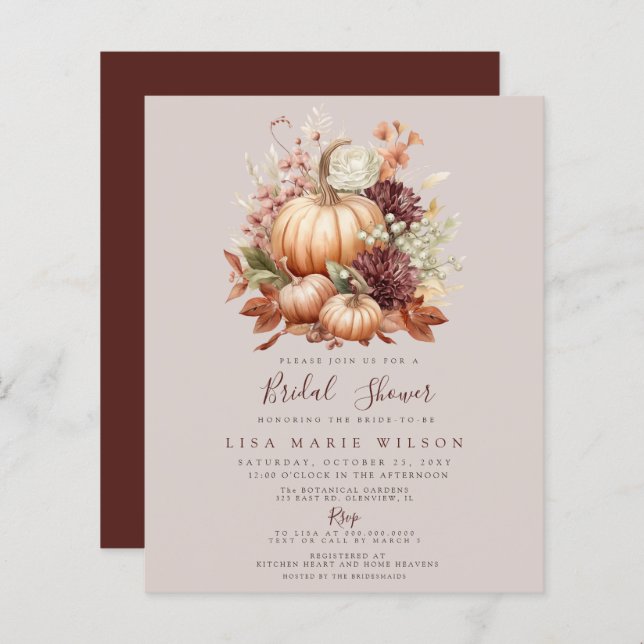 Budget Pumpkins Fall Bridal Shower Invitations (Front/Back)