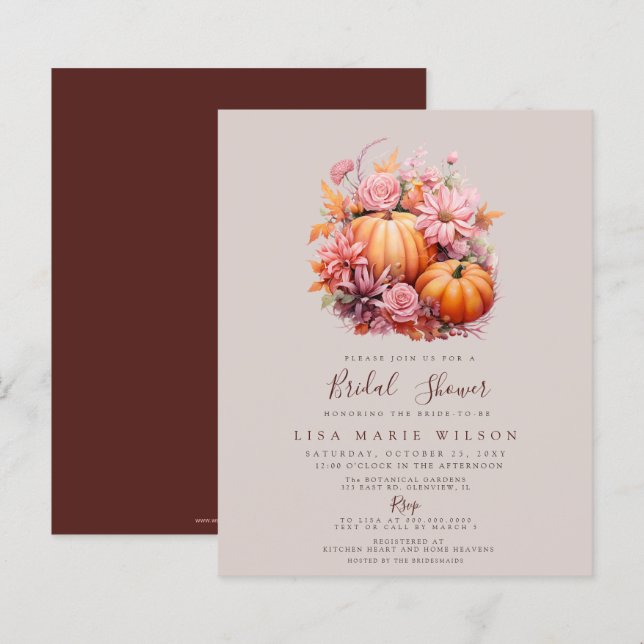 Budget Pumpkins Fall Bridal Shower Invitations (Front/Back)