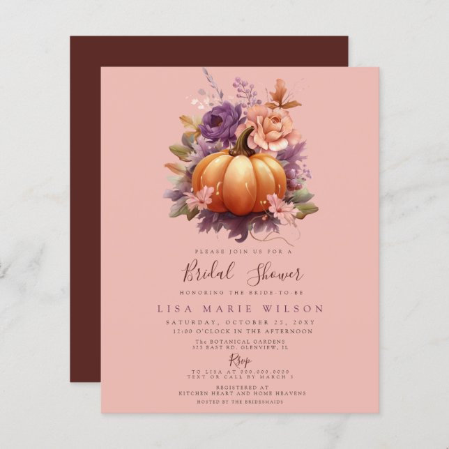 Budget Pumpkins Fall Bridal Shower Invitations (Front/Back)