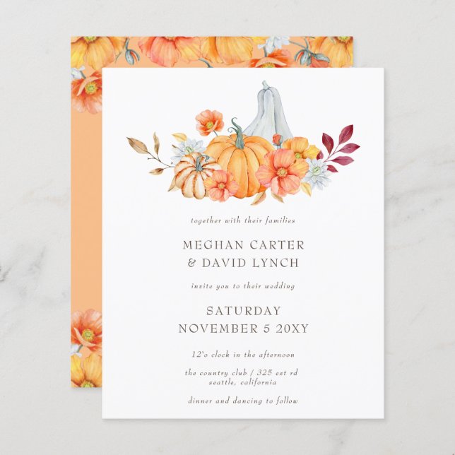 Budget Pumpkins Fall Wedding Invitation (Front/Back)