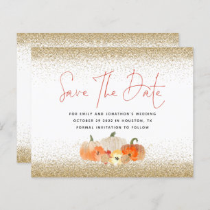 Budget Pumpkins Gold Glitter QR Save The Date 