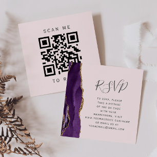 Budget Purple Agate Blush Wedding QR Code RSVP Enclosure Card