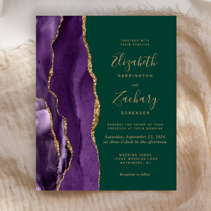 Budget Purple Agate Emerald Green Wedding Invite