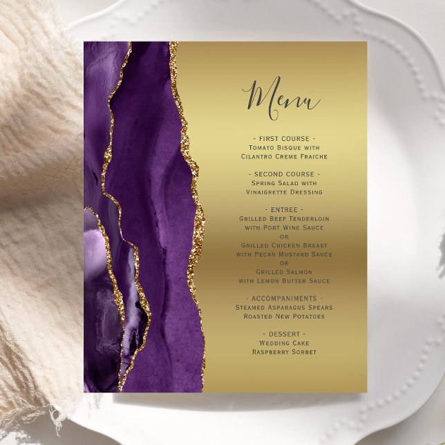 Budget Purple Agate Glam Gold Foil Wedding Menu (Creator Uploaded)