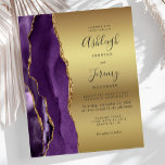 Budget Purple Agate Gold Glam Wedding Invitation<br><div class="desc">The left-hand edge of this elegant modern wedding invitation features a purple watercolor agate border trimmed with faux gold glitter. The customisable text combines slate black handwriting,  copperplate and italic fonts on a gold faux foil background. The reverse side features a matching purple and gold agate design.</div>