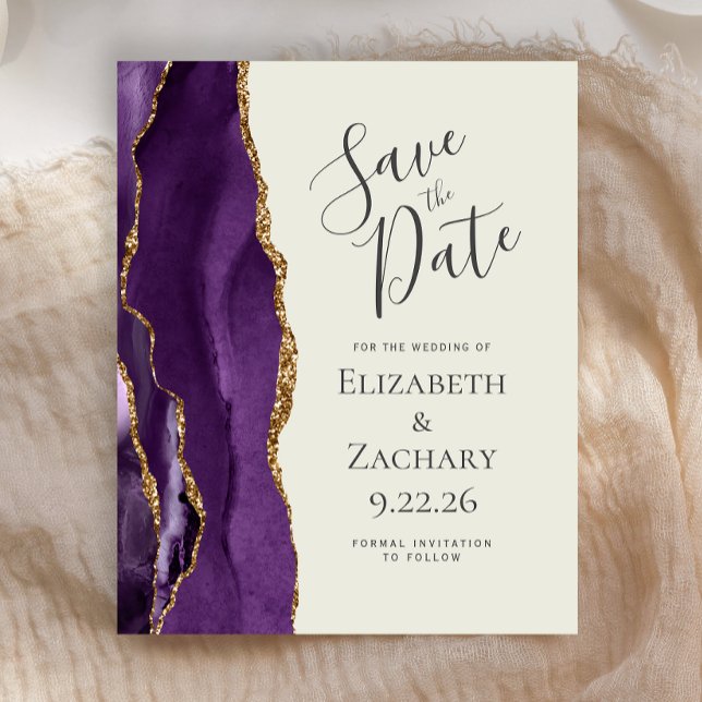 Budget Purple Agate Ivory Wedding Save the Date (Creator Uploaded)