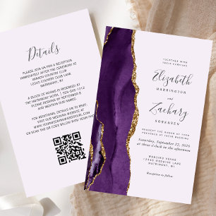 Budget Purple Agate Lilac QR Code Wedding Invite