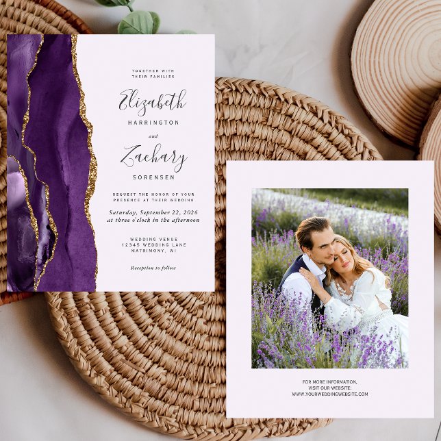 Budget Purple Agate Photo Lavender Wedding Invite (Creator Uploaded)
