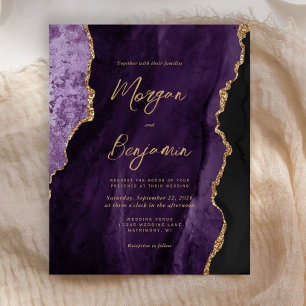 Budget Purple Agate Script Wedding Invite