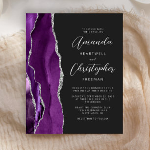 Budget Purple Agate Silver Dark Wedding Invitation