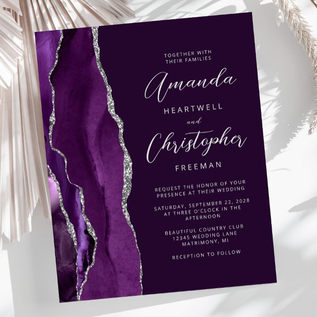 Budget Purple Agate Silver Plum Wedding Invitation (Creator Uploaded)