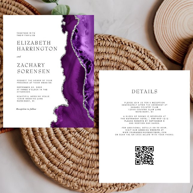 Budget Purple Agate Silver QR Code Wedding Invite (Creator Uploaded)