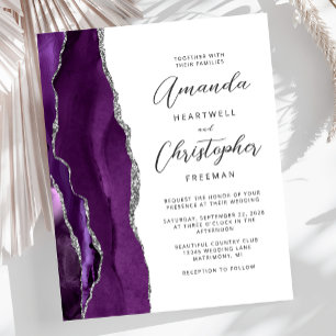 Budget Purple Agate Silver Wedding Invitation