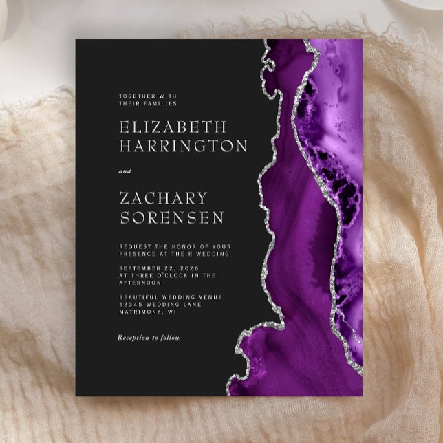Budget Purple Agate Silver Wedding Invitation (Creator Uploaded)
