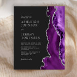 Budget Purple Agate Silver Wedding Invitation<br><div class="desc">The right edge of this elegant modern wedding invitation features a purple watercolor agate border trimmed with faux silver glitter. The customisable text combines silver grey serif,  copperplate and italic fonts on a slate black background. The reverse side features a matching purple and silver agate design.</div>