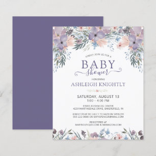 Budget Purple Baby Shower Floral Wildflower Invite