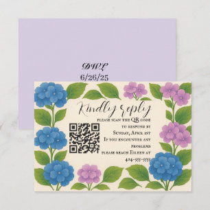 Budget Purple/Blue Hydrangea QR Code RSVP Card