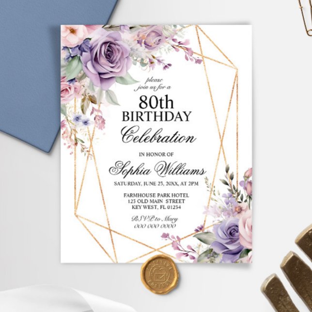 Budget Purple & Blush Any Age Birthday Invitation (Creator Uploaded)