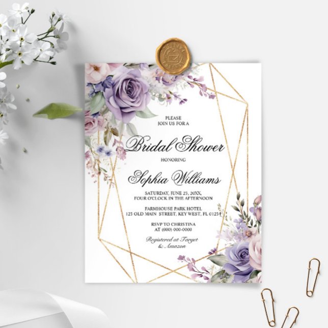 Budget Purple & Blush Bridal Shower Invitation (Creator Uploaded)