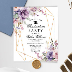 Budget Purple & Blush Graduation Party Invitation