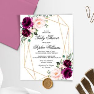 Budget Purple & Blush Pink Baby Shower Invitation