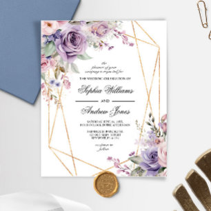 Budget Purple & Blush Rose Wedding Invitation