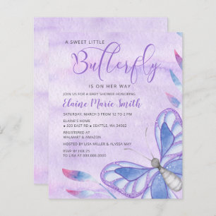 Budget  Purple Butterfly Baby Shower Invitation