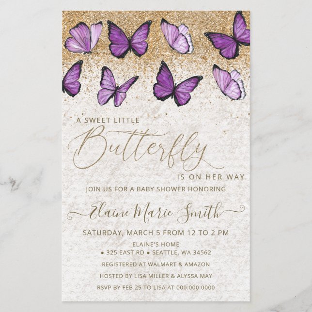 Budget Purple Butterfly Baby Shower Invitation (Front)