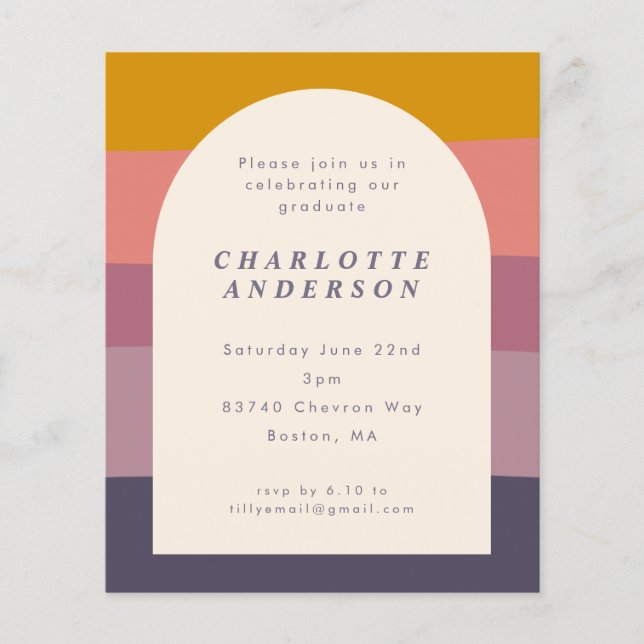 Budget Purple Colour Block Graduation Party Invite (Front)