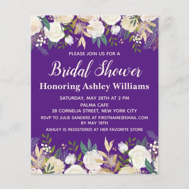 Budget Purple Elegant Bridal Shower Invitation (Front)