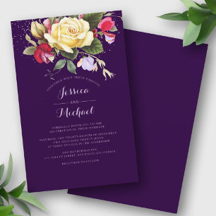 Budget Purple Elegant Floral Wedding Invitation