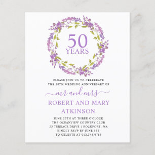 Budget Purple Floral 50th Anniversary Invitation