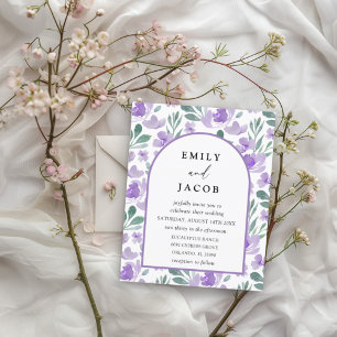 Budget Purple Floral Arch Wedding Invitation