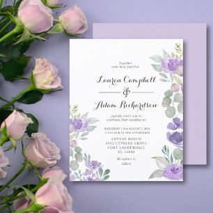 Budget Purple Floral & Foliage Wedding Invitation