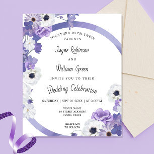 Budget Purple Floral Frame Wedding Invitation