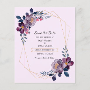 Budget Purple Floral Geometric Frame Save The Date Flyer