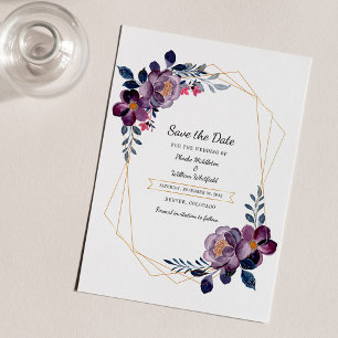 Budget Purple Floral Geometric Frame Save The Date Flyer