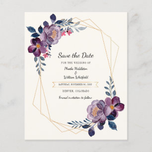 Budget Purple Floral Geometric Frame Save The Date Flyer