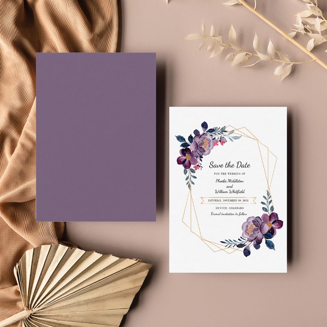 Budget Purple Floral Geometric Save the Date Card (Creator Uploaded)