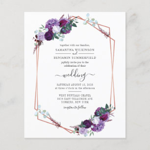 Budget Purple Floral Geometric Wedding Invitation