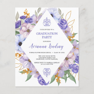 Budget Purple Floral Graduation Party Invitation
