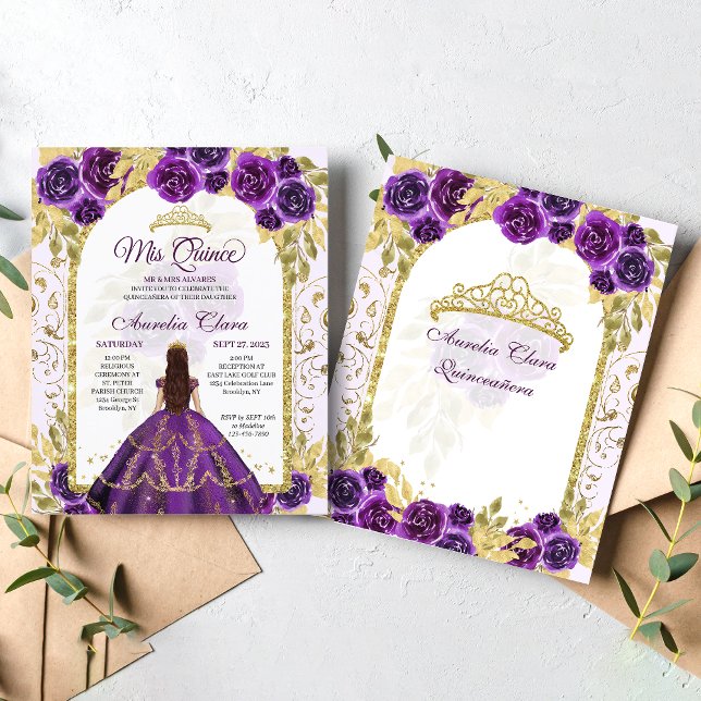 Budget Purple Floral Princess Gold Quinceanera (Creator Uploaded)